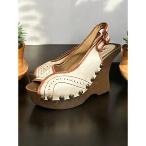 Marni 2005 Womens Platform Shoes Ivory Open Toe Sculpted Wedge Sandals Size 6 36